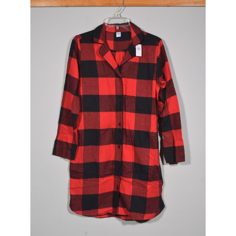 New Old Navy Red Buffalo Plaid Holiday Flannel Nightgown w/ Pockets Sz S - Picture 2 of 4